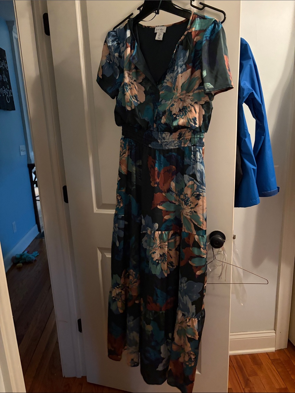 Grace Elements Floral V-Neck Maxi Dress in Teal & Navy